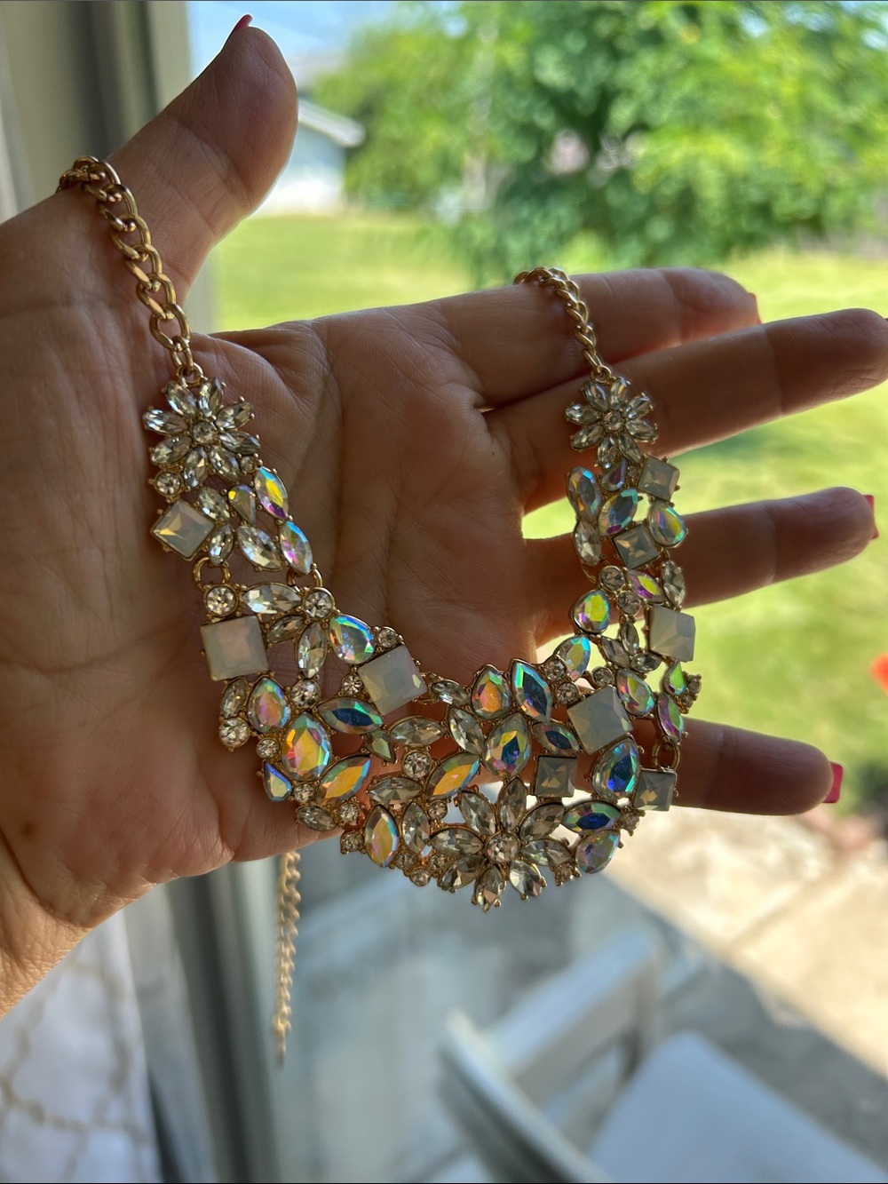 Park Lane Elsa Gold Crystal Statement Necklace - Iridescent Multi-Color w /Gold - Picture 12 of 12